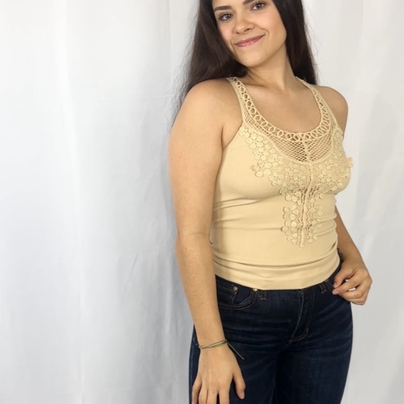 Khaki Tank Top with Front Crochet Details - Picture 4 of 4